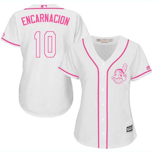 Indians #10 Edwin Encarnacion White/Pink Fashion Women's Stitched MLB Jersey